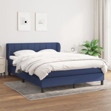 vidaXL Boxspring met matras stof blauw 140x200 cm