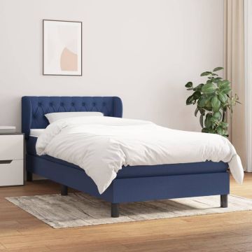 vidaXL Boxspring met matras stof blauw 100x200 cm