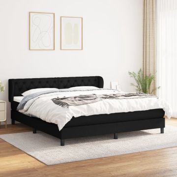 vidaXL Boxspring met matras stof zwart 160x200 cm