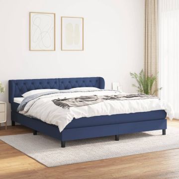 vidaXL Boxspring met matras stof blauw 160x200 cm