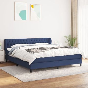 vidaXL Boxspring met matras stof blauw 180x200 cm