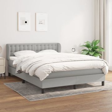 vidaXL Boxspring met matras stof lichtgrijs 140x190 cm