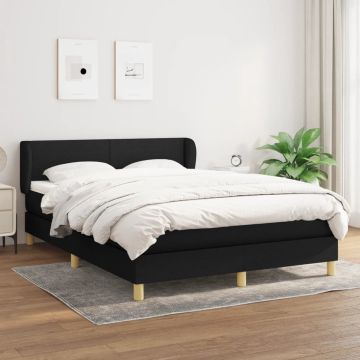 vidaXL Boxspring met matras stof zwart 140x190 cm