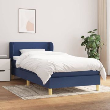 vidaXL Boxspring met matras stof blauw 90x190 cm