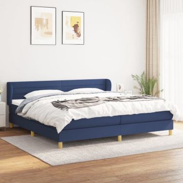 vidaXL Boxspring met matras stof blauw 200x200 cm