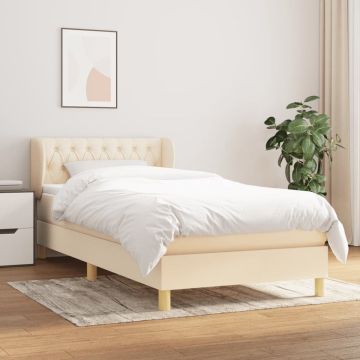 vidaXL Boxspring met matras stof crèmekleurig 100x200 cm