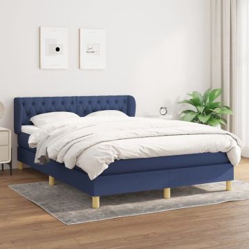 vidaXL Boxspring met matras stof blauw 140x190 cm