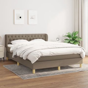 vidaXL Boxspring met matras stof taupe 140x200 cm