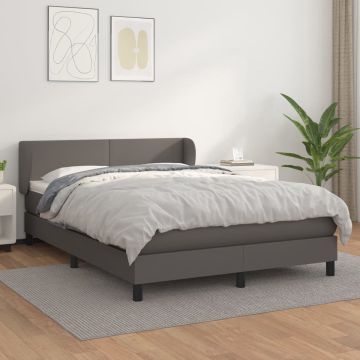 vidaXL Boxspring met matras kunstleer grijs 140x190 cm