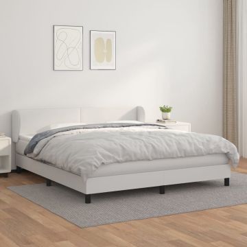 vidaXL Boxspring met matras kunstleer wit 160x200 cm