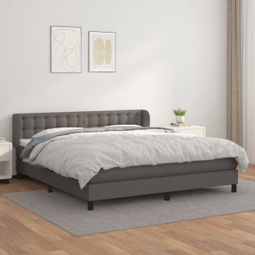 vidaXL Boxspring met matras kunstleer grijs 180x200 cm