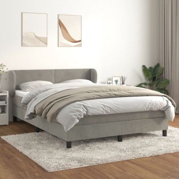 vidaXL Boxspring met matras fluweel lichtgrijs 140x190 cm