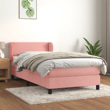 vidaXL Boxspring met matras fluweel roze 80x200 cm