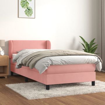 vidaXL Boxspring met matras fluweel roze 100x200 cm