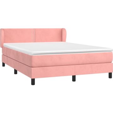 vidaXL Boxspring met matras fluweel roze 140x190 cm