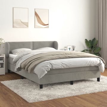 vidaXL Boxspring met matras fluweel lichtgrijs 140x200 cm