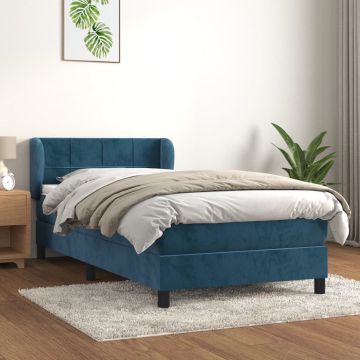 vidaXL Boxspring met matras fluweel donkerblauw 100x200 cm