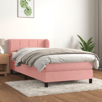 vidaXL Boxspring met matras fluweel roze 100x200 cm