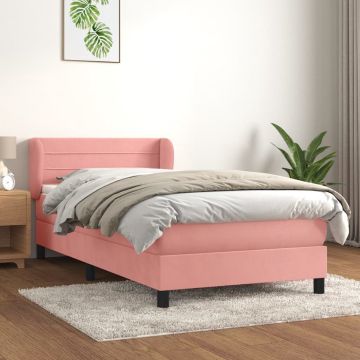 vidaXL Boxspring met matras fluweel roze 90x200 cm