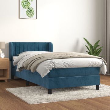 vidaXL Boxspring met matras fluweel donkerblauw 90x190 cm