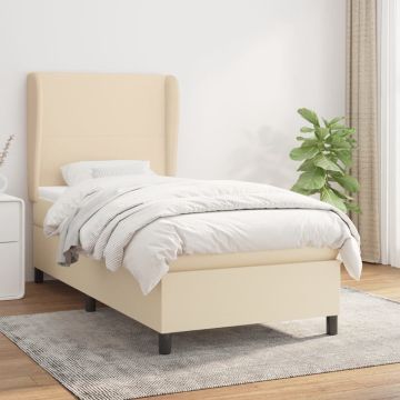 vidaXL Boxspring met matras stof crèmekleurig 80x200 cm