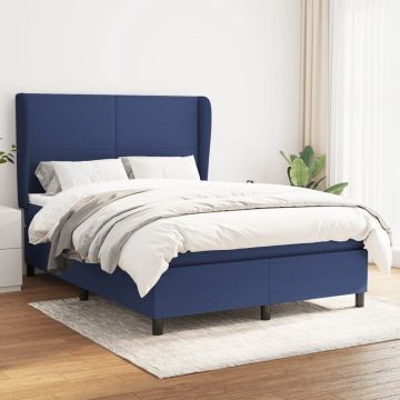 vidaXL Boxspring met matras stof blauw 140x200 cm