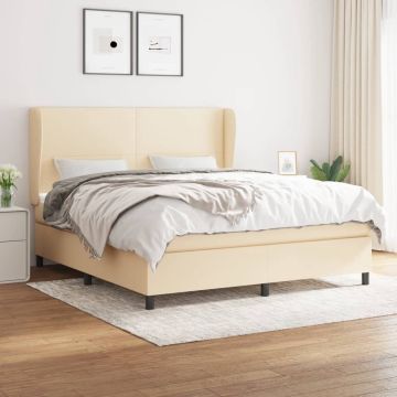 vidaXL Boxspring met matras stof crèmekleurig 160x200 cm