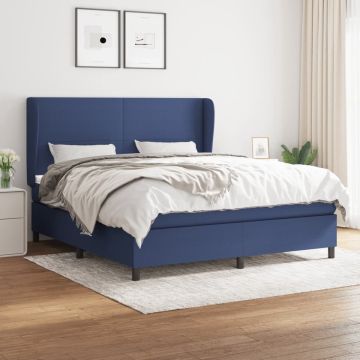 vidaXL Boxspring met matras stof blauw 160x200 cm