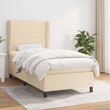 vidaXL Boxspring met matras stof crèmekleurig 90x200 cm