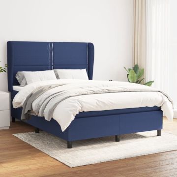 vidaXL Boxspring met matras stof blauw 140x190 cm