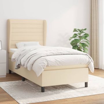 vidaXL Boxspring met matras stof crèmekleurig 90x190 cm