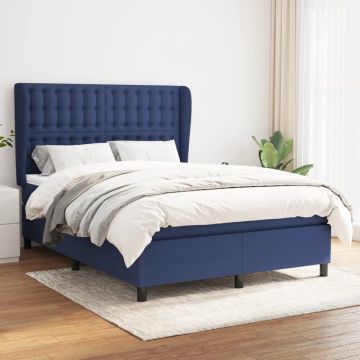 vidaXL Boxspring met matras stof blauw 140x190 cm