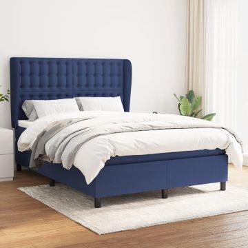 vidaXL Boxspring met matras stof blauw 140x200 cm