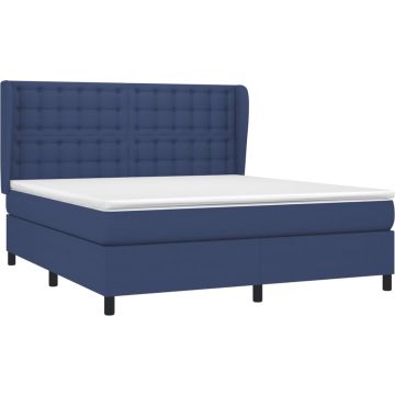 vidaXL Boxspring met matras stof blauw 160x200 cm