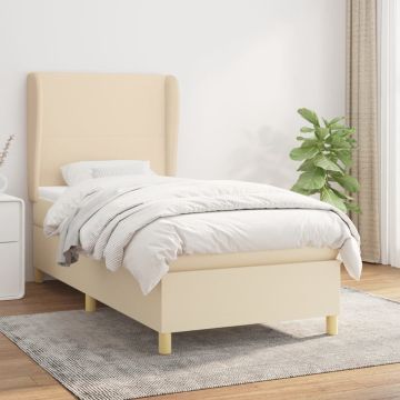 vidaXL Boxspring met matras stof crèmekleurig 100x200 cm