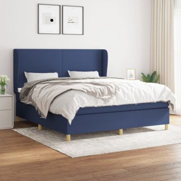 vidaXL Boxspring met matras stof blauw 180x200 cm