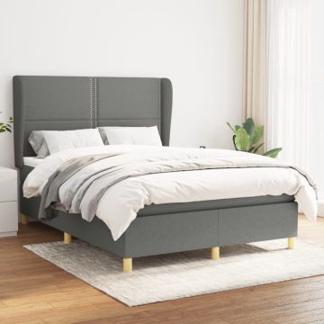 vidaXL Boxspring met matras stof donkergrijs 140x190 cm