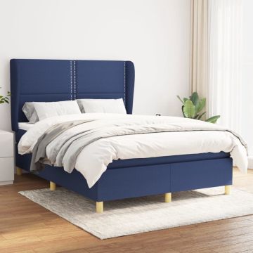 vidaXL Boxspring met matras stof blauw 140x190 cm