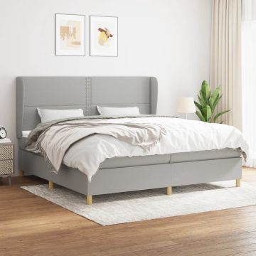 vidaXL Boxspring met matras stof lichtgrijs 200x200 cm