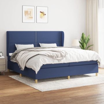 vidaXL Boxspring met matras stof blauw 200x200 cm