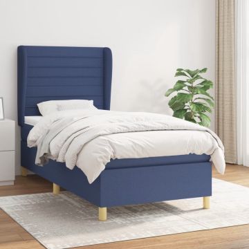 vidaXL Boxspring met matras stof blauw 90x190 cm