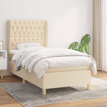 vidaXL Boxspring met matras stof crèmekleurig 90x200 cm