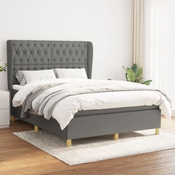 vidaXL Boxspring met matras stof donkergrijs 140x190 cm