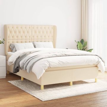 vidaXL Boxspring met matras stof crèmekleurig 140x190 cm