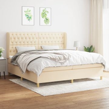 vidaXL Boxspring met matras stof crèmekleurig 200x200 cm