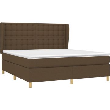 vidaXL Boxspring met matras stof donkerbruin 180x200 cm