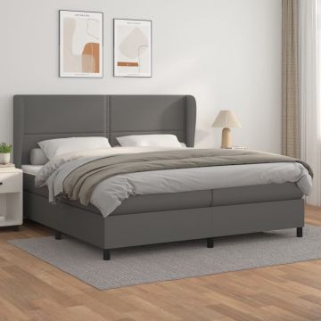 vidaXL Boxspring met matras kunstleer grijs 200x200 cm