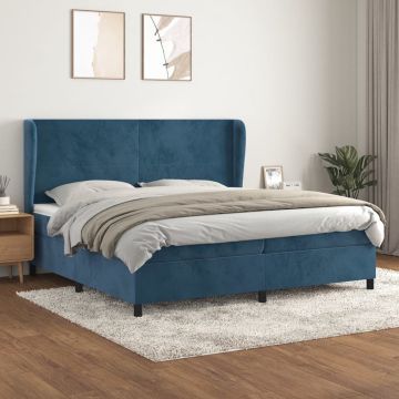 vidaXL Boxspring met matras fluweel donkerblauw 200x200 cm