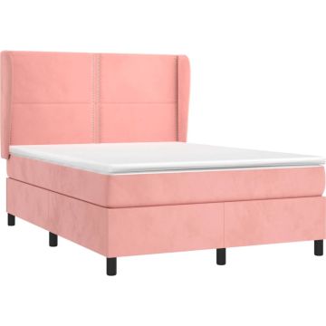 vidaXL Boxspring met matras fluweel roze 140x190 cm