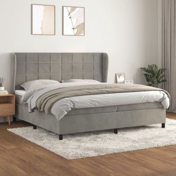 vidaXL Boxspring met matras fluweel lichtgrijs 200x200 cm